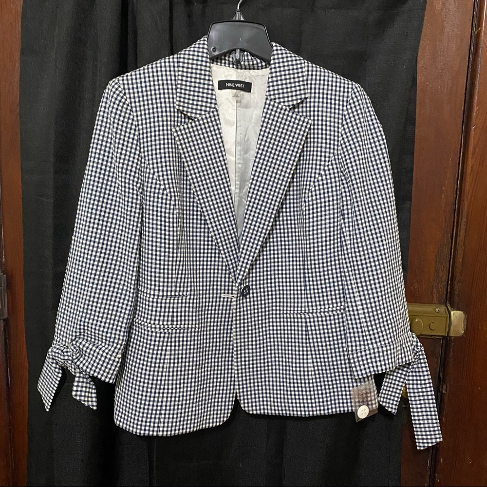 Blue and white plaid jacket size 8